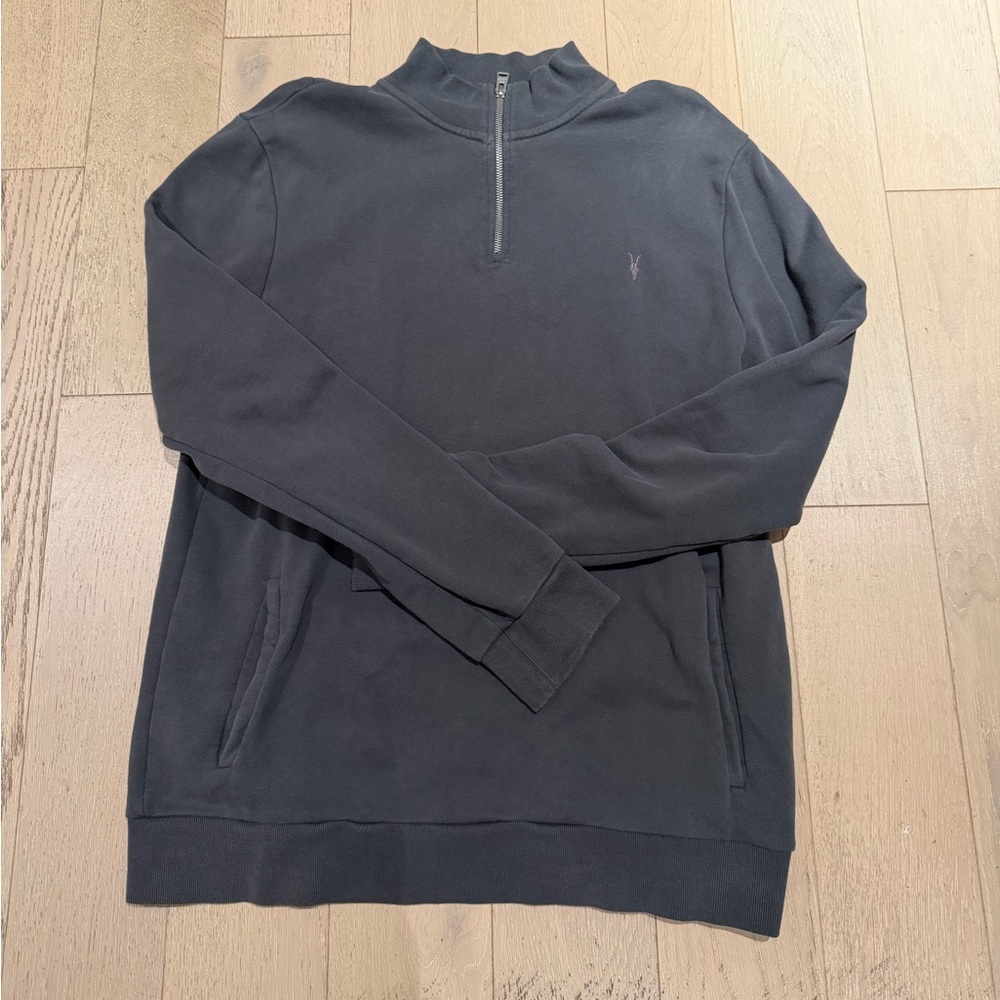 AllSaints Charcoal Quarter Zip-Up Sweater